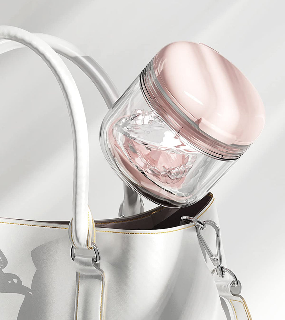 Braces cleaner cup and accessories in pink