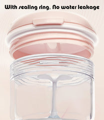 Pink denture bath case showing attached mirror for easy cleaning