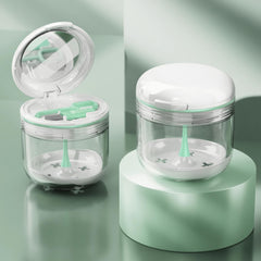 Denture case with attached mirror and strainer basket (white)