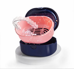 Durable PP denture cleaner case with stylish dark blue finish