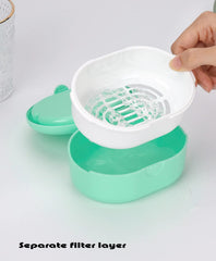 Denture bath box with drain tray and mirror for easy cleaning in D Green