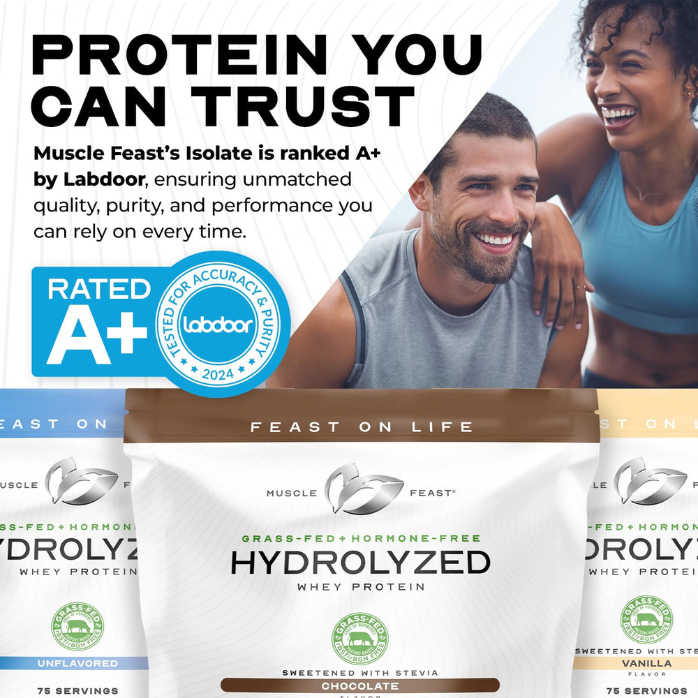 Muscle Feast Hydrolyzed Whey scoop demonstrates easy portioning for daily protein