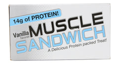 Muscle Foods Muscle Sandwich Peanut Butter Vanilla bar-break showing 14g protein per serving for everyday fueling