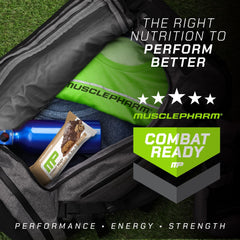 MusclePharm Combat Ready bar foil wrapper visible, ideal for on-the-go fueling.