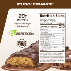 MusclePharm Combat Ready bar cross-section reveals creamy chocolate-peanut-butter texture for satisfying bites.