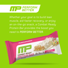 MusclePharm Combat Ready Bar Confetti Cake nutrition panel highlights 20g protein per bar.