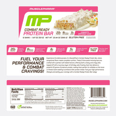 MusclePharm Combat Ready Bar Confetti Cake pack display conveys value and convenience.