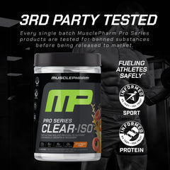 MusclePharm Pro Series Clear-ISO sour peach rings flavor closeup suggests tasty post-workout drink