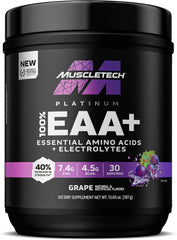 MuscleTech Platinum 100% EAA+ bottle with Electrolytes in Grape flavor