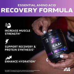 Close-up of MuscleTech Platinum EAA+ Grape label