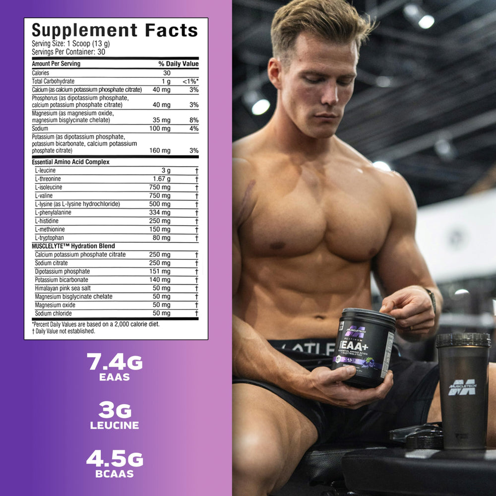 Serving scoop of MuscleTech Platinum 100% EAA+ Grape