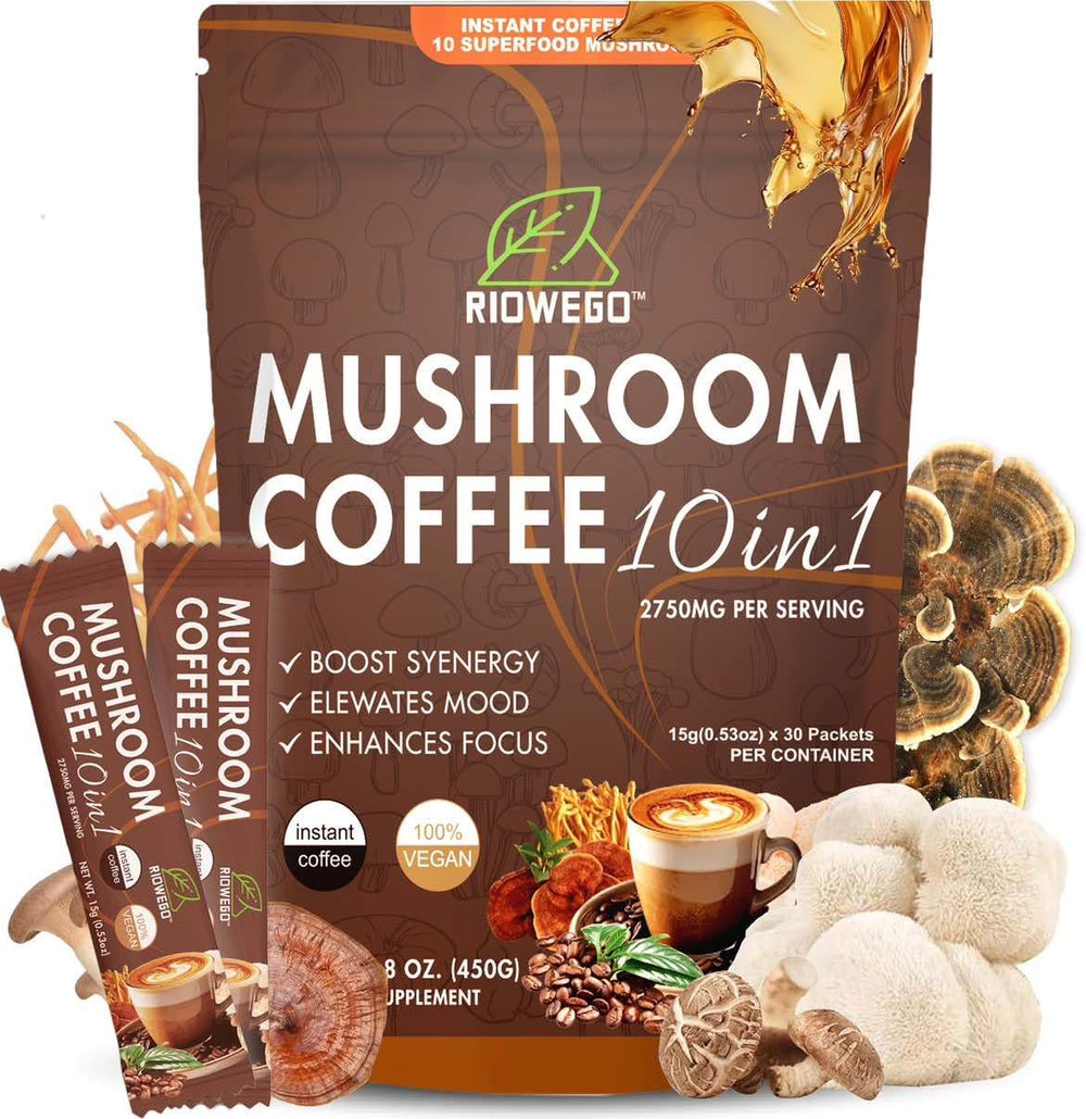 Mushroom coffee powder 10-in-1 blend with organic Lion’s Mane and Reishi