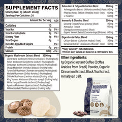 Close-up of the 11-mushroom blend and its ingredients