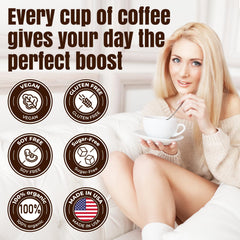 Lifestyle shot showing focus and energy from mushroom coffee