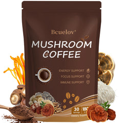 Six-mushroom adaptogen blend in mushroom coffee: Cordyceps, Lion’s Mane, Reishi, Shiitake, Turkey Tail and King Trumpet