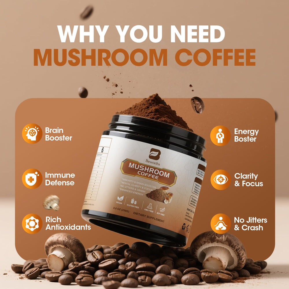 Mushroom coffee powder with cocoa and coconut powder