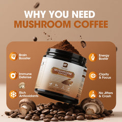 Mushroom coffee powder with cocoa and coconut powder