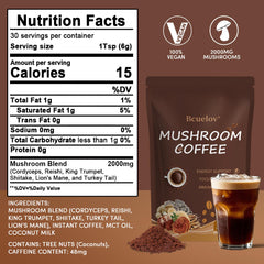 Close-up of 6 adaptogenic mushrooms: Cordyceps, Lion's Mane, Reishi, Shiitake, Turkey Tail, King Trumpet