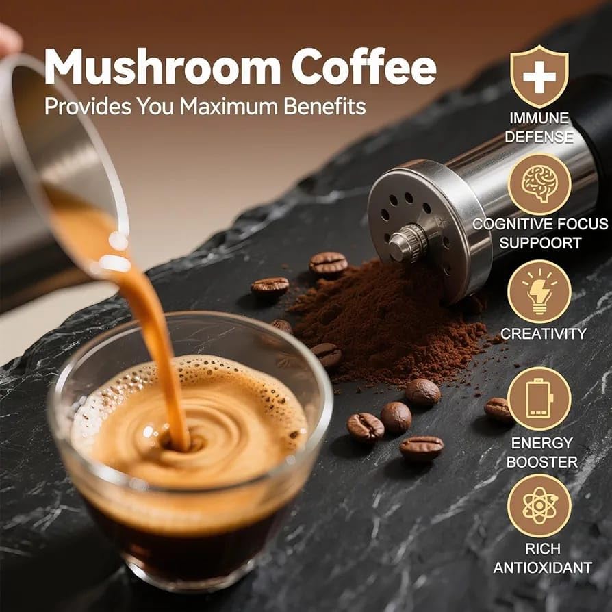 Preparing mushroom coffee with Lion's Mane, Cordyceps, and Chaga
