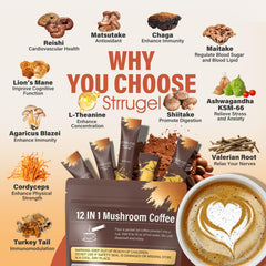Sugar-free, low-caffeine mushroom coffee packaging