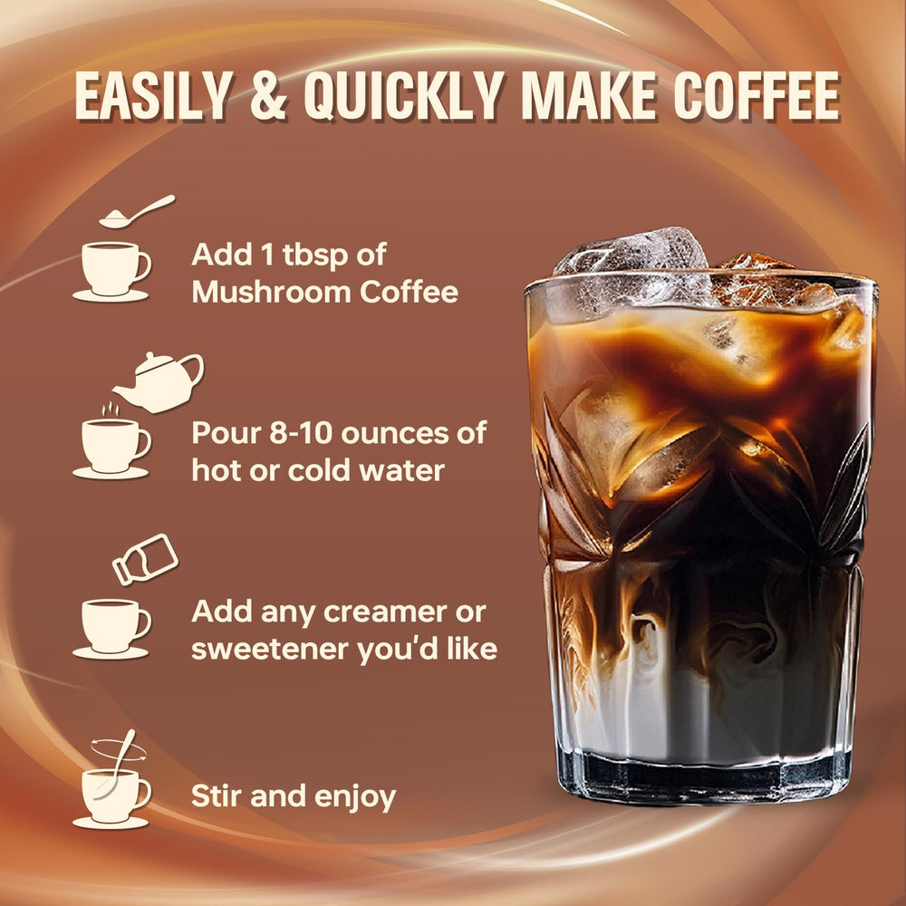 MCT oil and mushroom coffee powder with serving suggestion