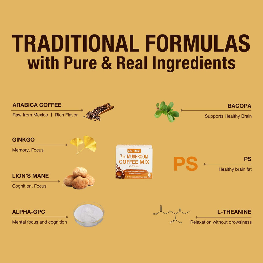 Ginkgo leaf extract and Lion's Mane mushrooms illustration