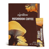Organic mushroom coffee sachet featuring Cordyceps, Reishi, Lion's Mane, Shiitake, Turkey Tail and King Trumpet.