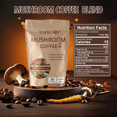 Packaging label for Mushroom Coffee Six-Mushroom Blend