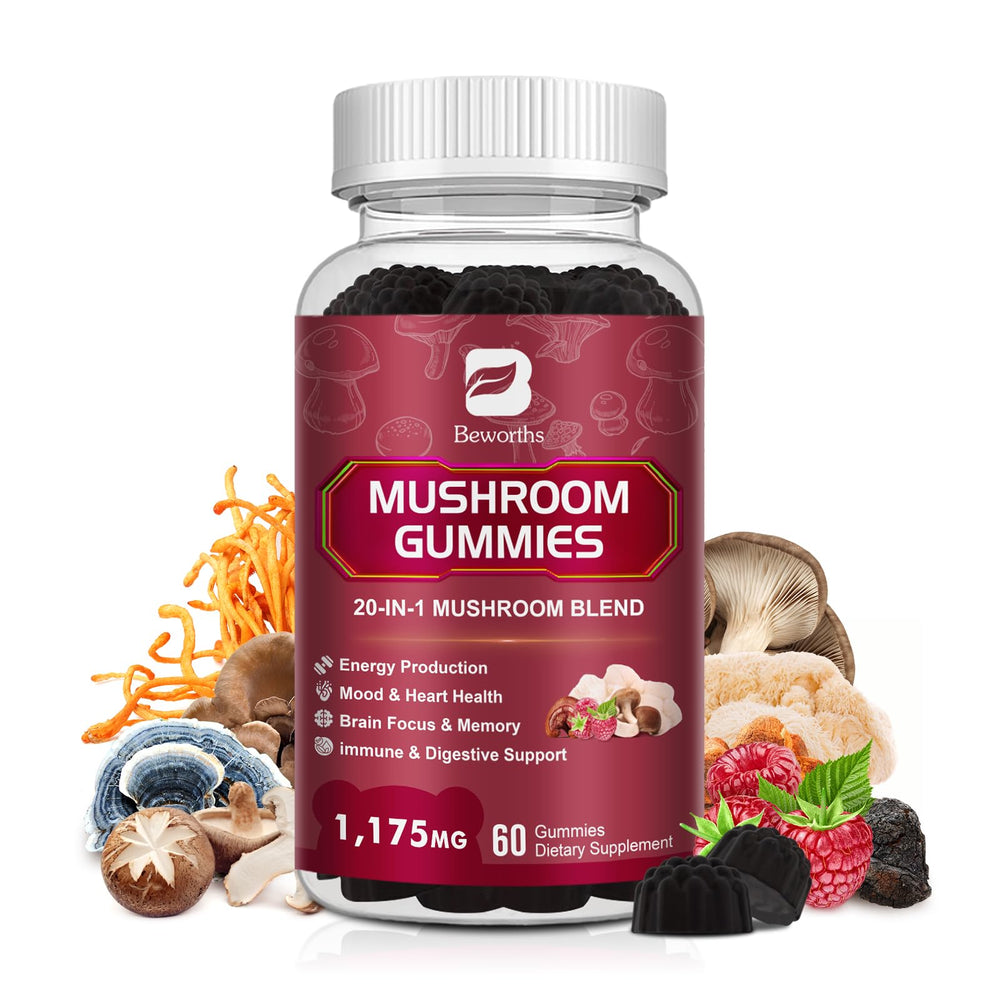 Bottle of 20-in-1 Mushroom Gummies Lions Mane Complex