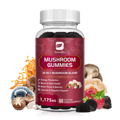 Bottle of 20-in-1 Mushroom Gummies Lions Mane Complex