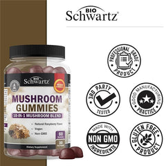 Assortment of mushrooms used in the gummy supplement