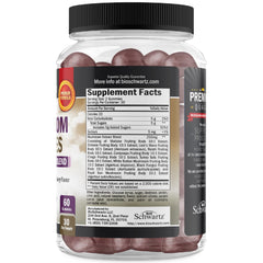 Close-up of a raspberry-flavored mushroom gummy