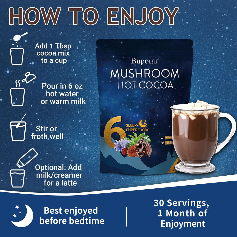Serving suggestion: mug of cozy mushroom hot cocoa for night
