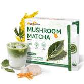 Mushroom Matcha Powder packaging with Lion's Mane and Cordyceps label