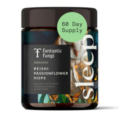Bottle of Fantastic Fungi Mushroom Sleep Supplement with Reishi, Passionflower & Hops