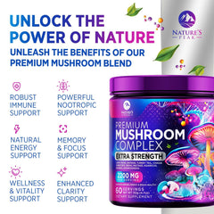 Packaged mushroom powder extract with organic ingredients