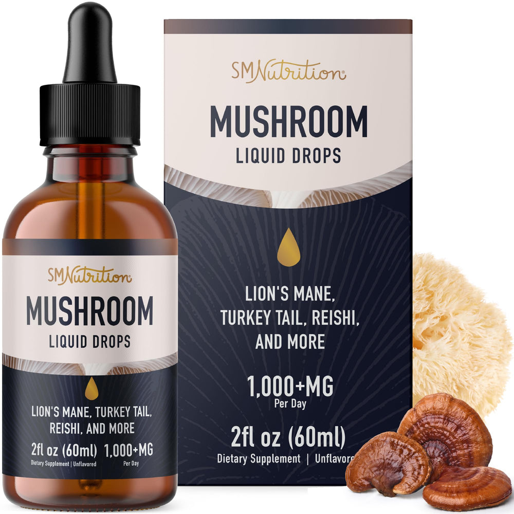 Bottle of Mushrooms Liquid Drops Complex with Lions Mane and Turkey Tail