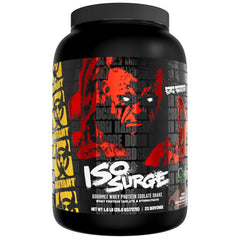 Mutant ISO Surge triple-chocolate whey tub offering post-workout recovery with 25g protein per serving