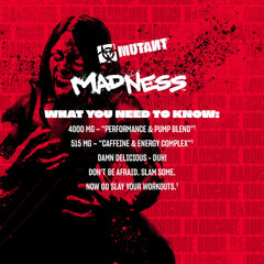 Mutant Madness ingredient blend featuring caffeine, citrulline, and beta-alanine