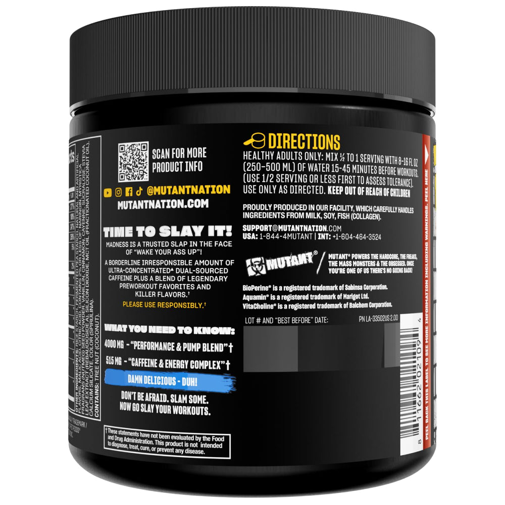 Mutant Madness ingredient visual highlighting L-Citrulline and Beta-Alanine.