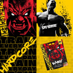 Mutant Whey logo close-up on tub – triple chocolate