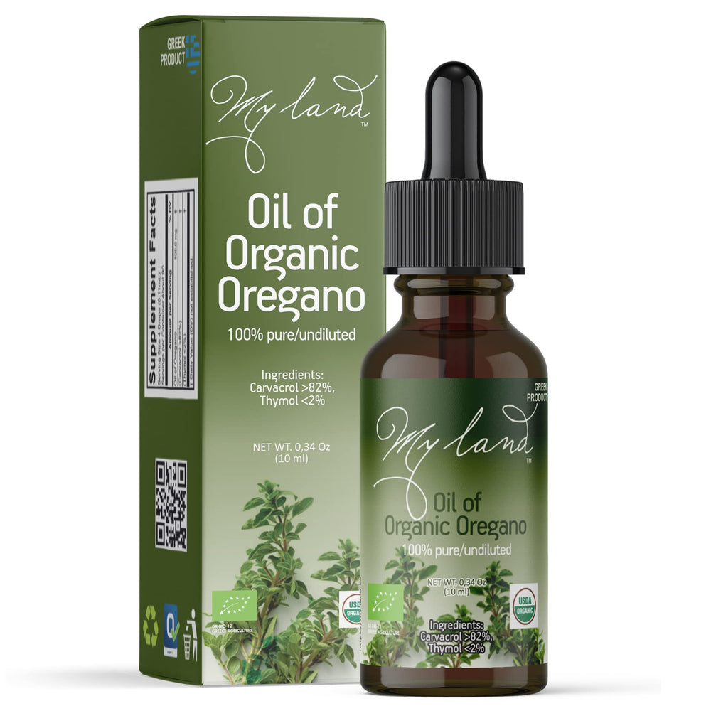 MY LAND Organic Oregano Oil Drops 10ml in amber glass bottle with dropper