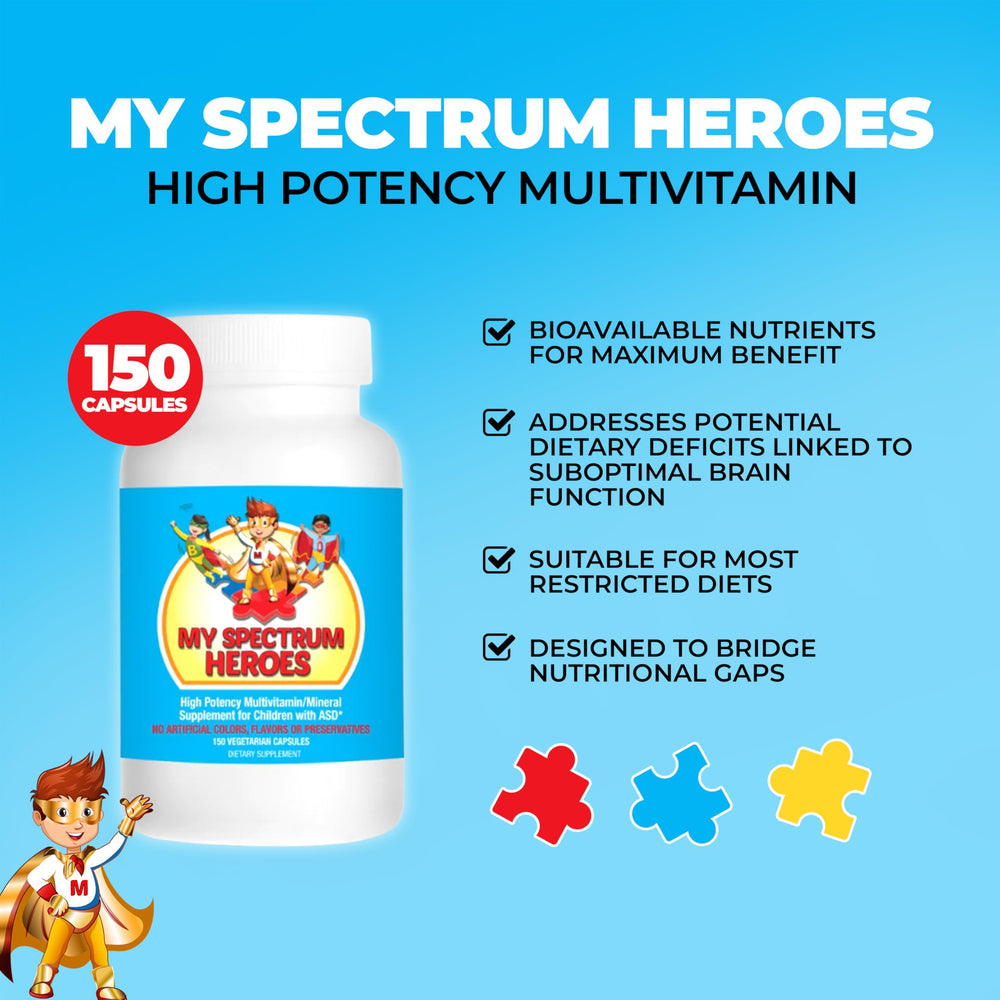 Close-up of My Spectrum Heroes children's multivitamin ingredients