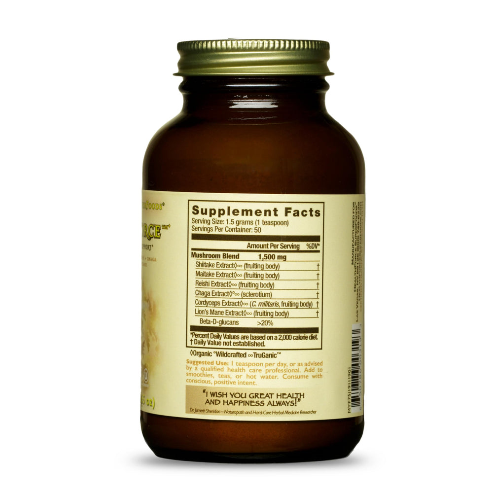 Back label with ingredients and certifications