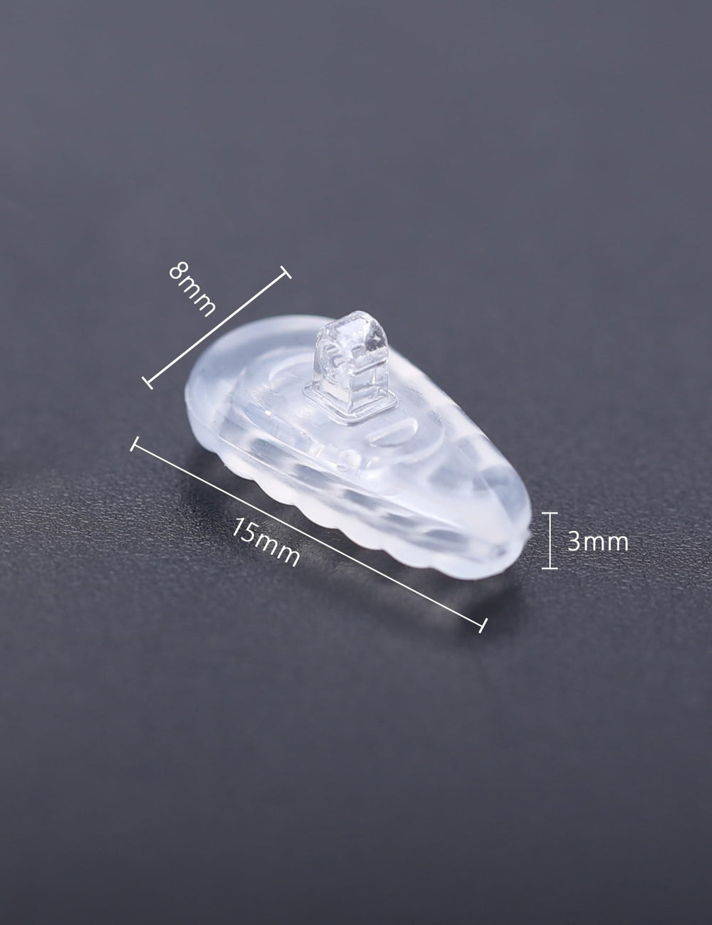 Close-up of screw-in silicone nose pads 15x8x3mm by MYCOURAG