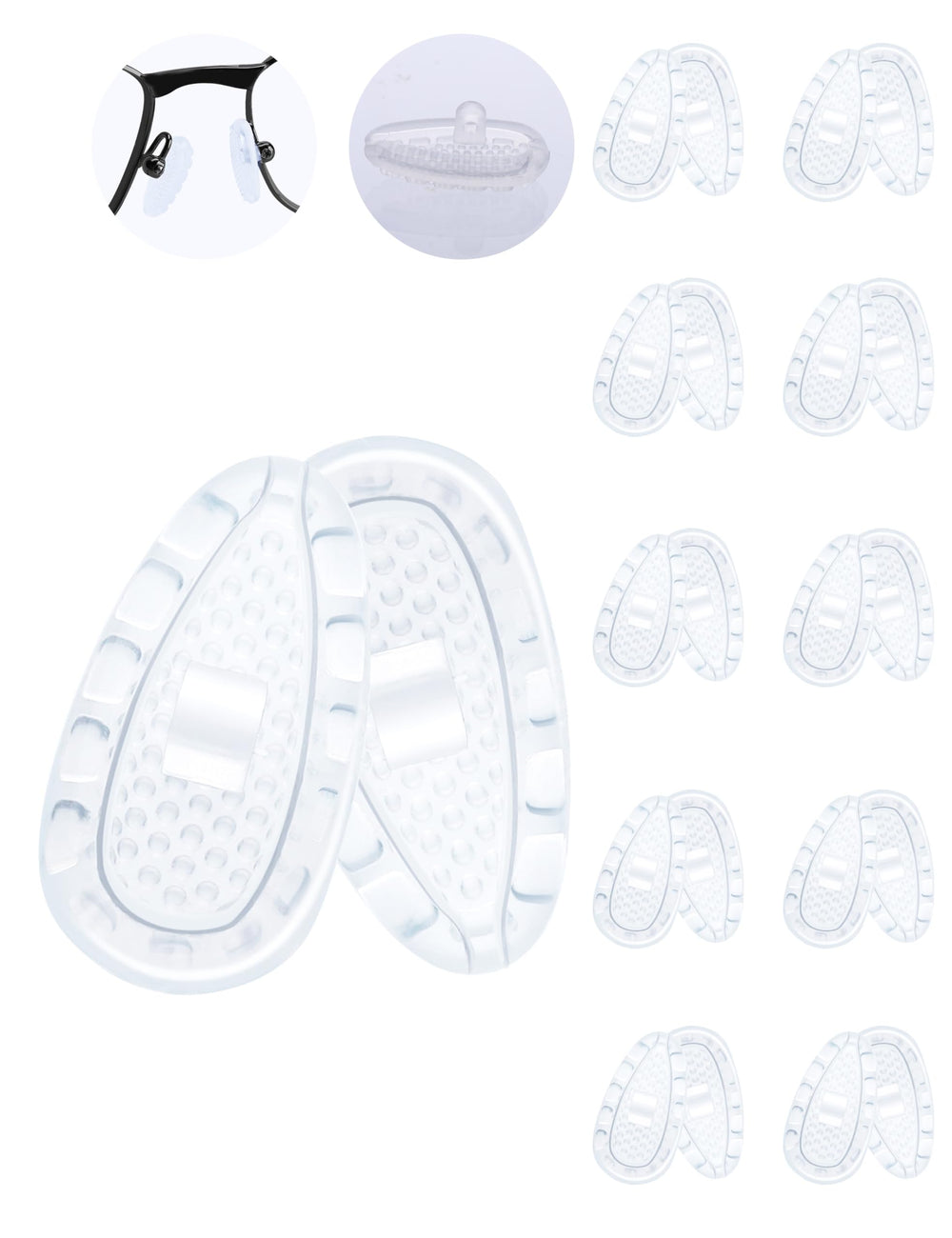 Clear 14x7x2mm screw-in silicone nose pads for eyeglasses