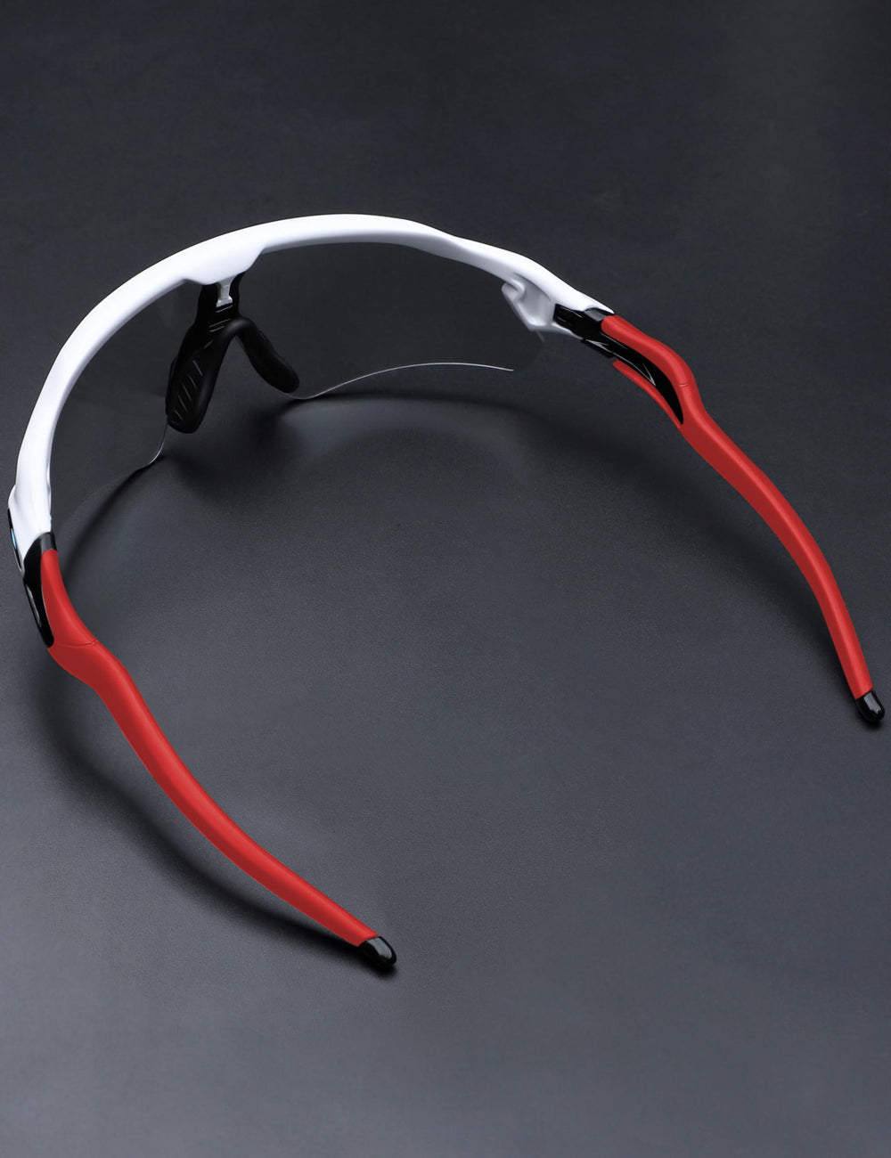 Angle shot showing fit and finish of MYCOURAG replacement parts on Oakley sunglasses