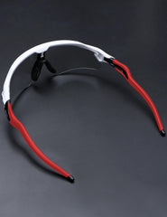 Angle shot showing fit and finish of MYCOURAG replacement parts on Oakley sunglasses
