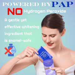 Two PAP whitening strips ready to apply to teeth