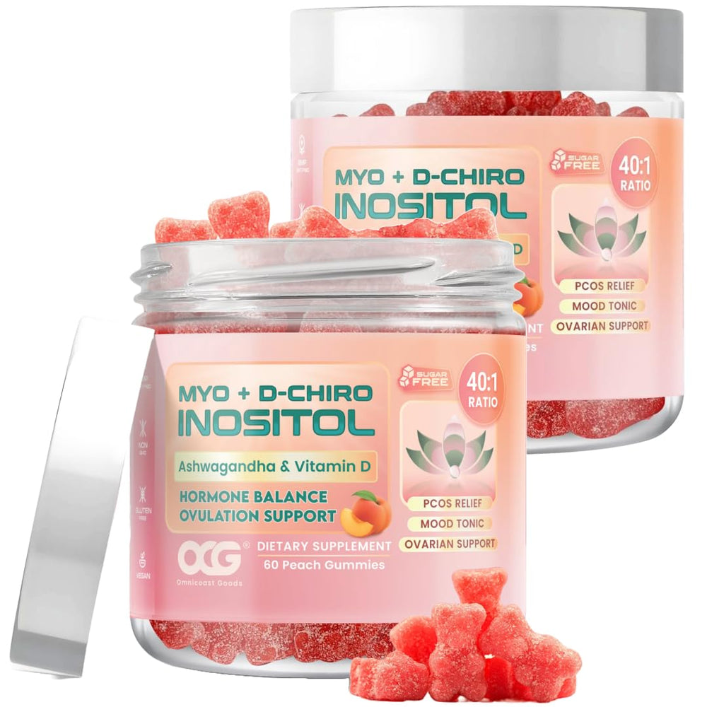 Myo-Inositol and D-Chiro Inositol gummies with Ashwagandha – peach flavor, 120 gummies